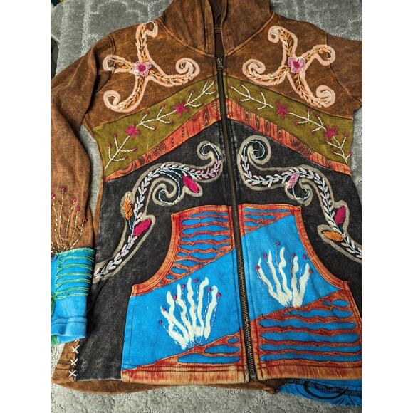 Rising International Jacket WOMENS SIZE M Full Zip Hoodie Boho Rust Nepal Hippie - Picture 6 of 10